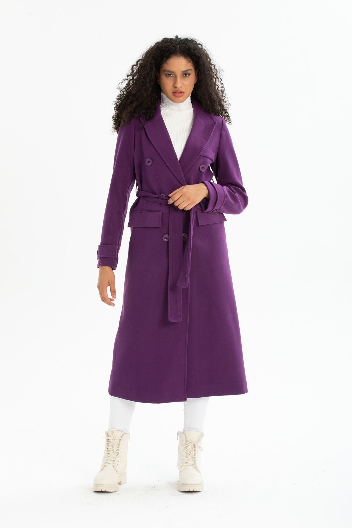 Belinda Women's Belted Notched Collar Coat - Purple - product image 5
