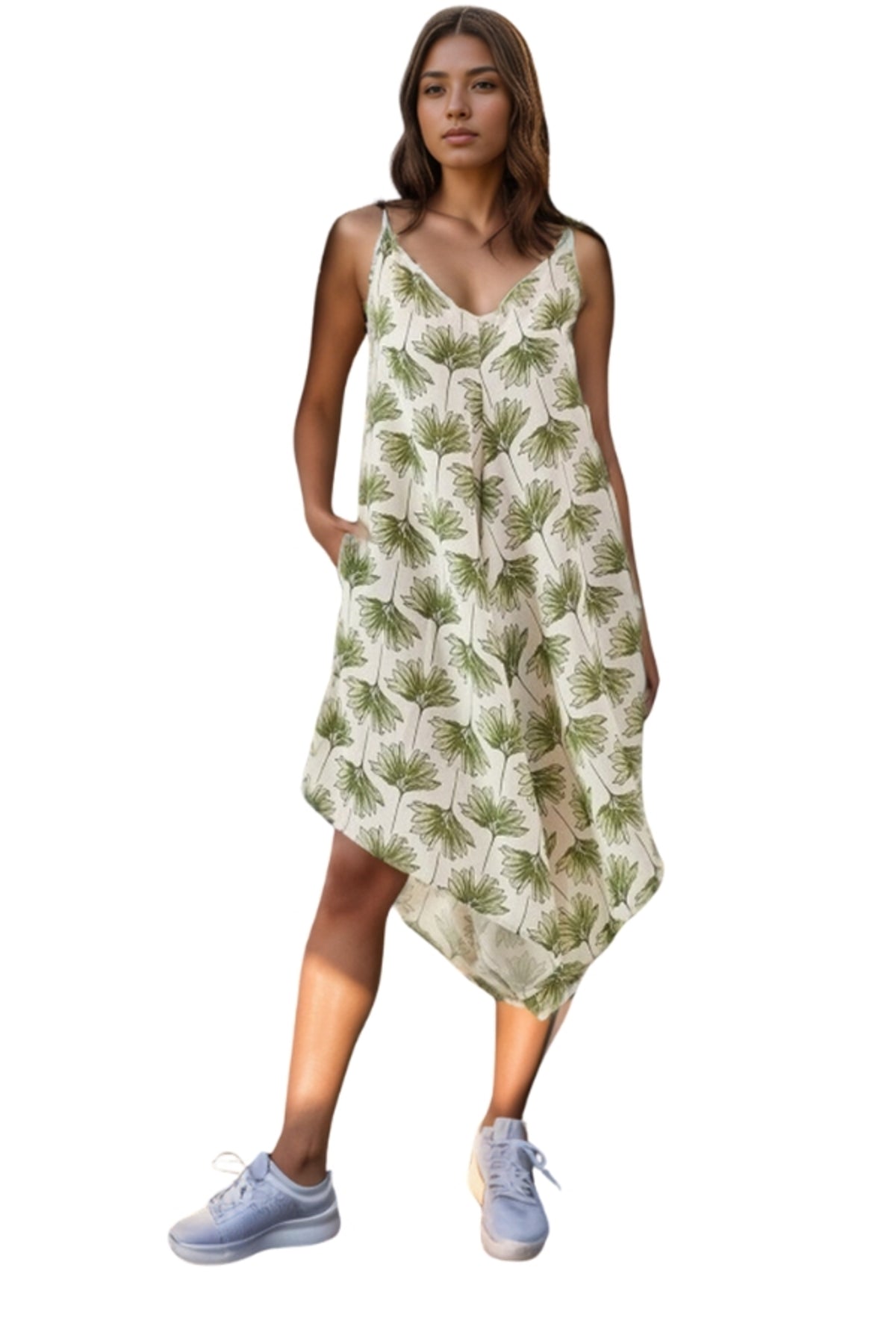 Eliza Women's Linen-Viscose Blend Relaxed Spaghetti Strap Jumpsuit - Green Ginkgo