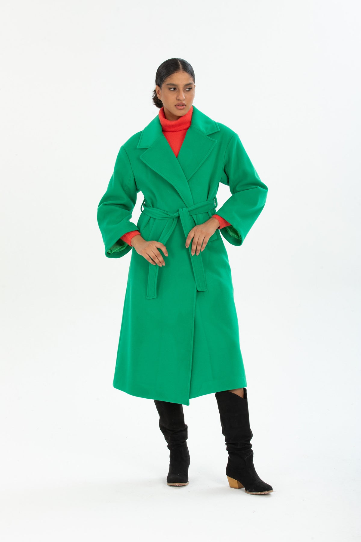 Aurora Women's Belted Oversized Coat - Grass Green - product image 1