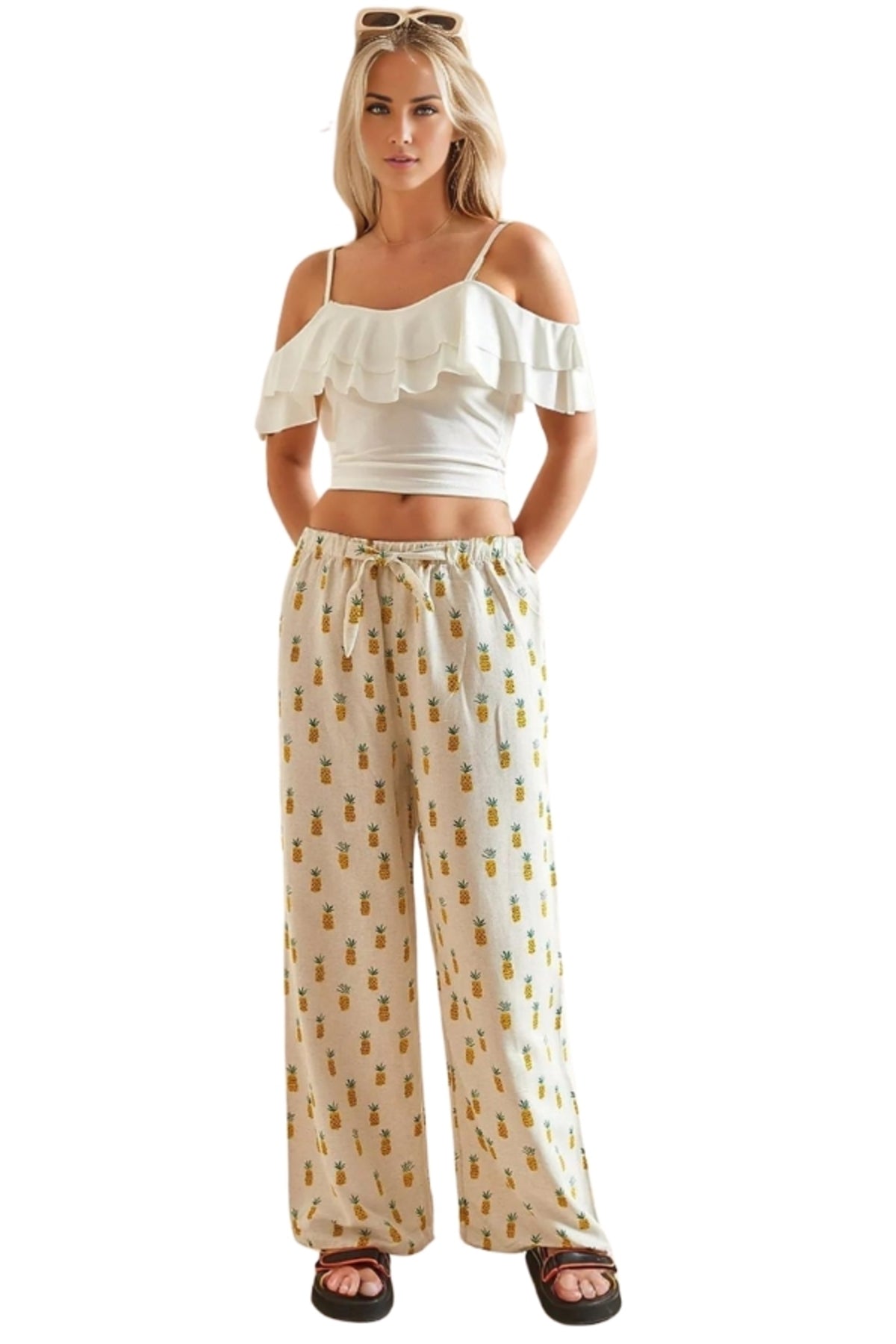 Lucy Women's Linen-Viscose Blend Wide Leg Palazzo Pants - Cream