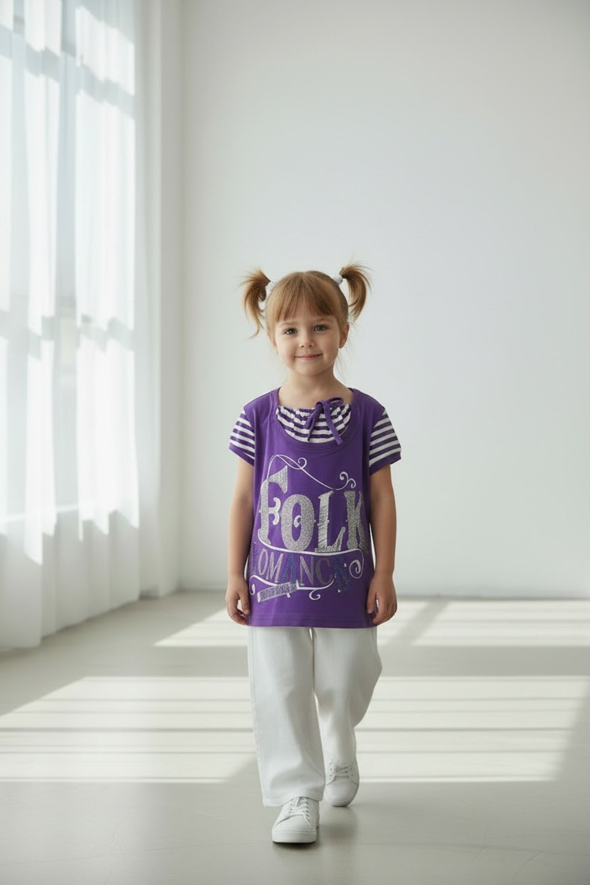 Adelia Girls' Striped Strappy T-Shirt - Purple White Stripe - product image 2