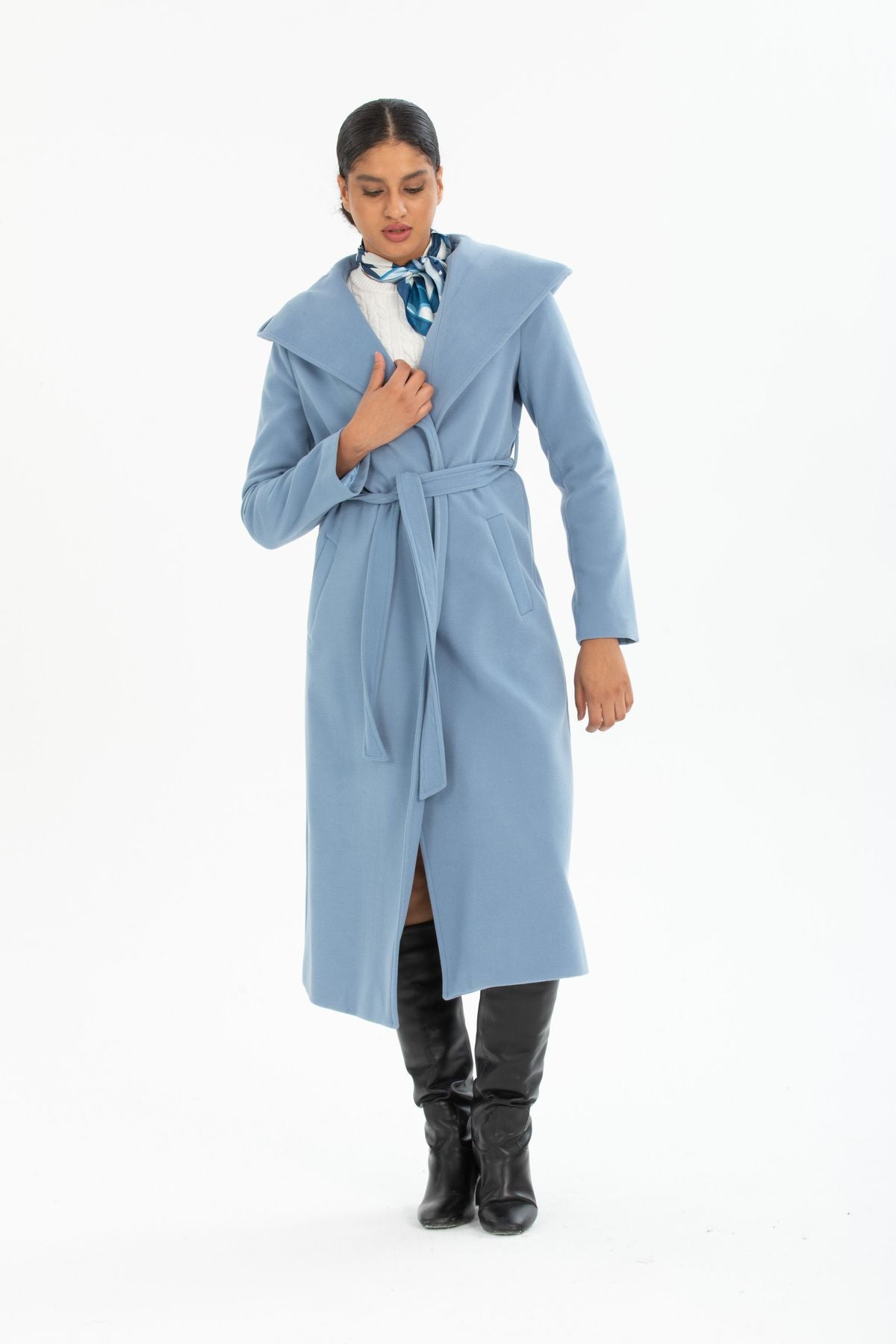 Carissa Women's Hooded Belted Coat - Indigo - product image 6
