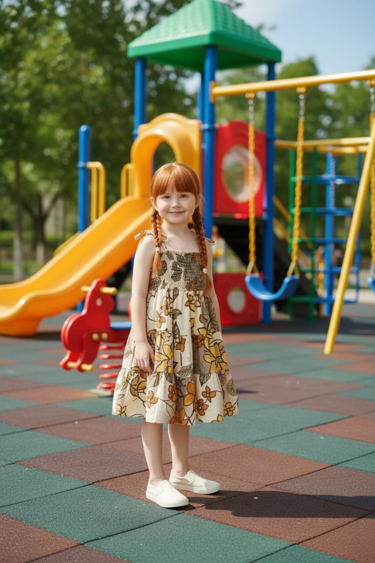 Clarissa Girls' Floral Strappy Dress - Taupe Floral - product image 4
