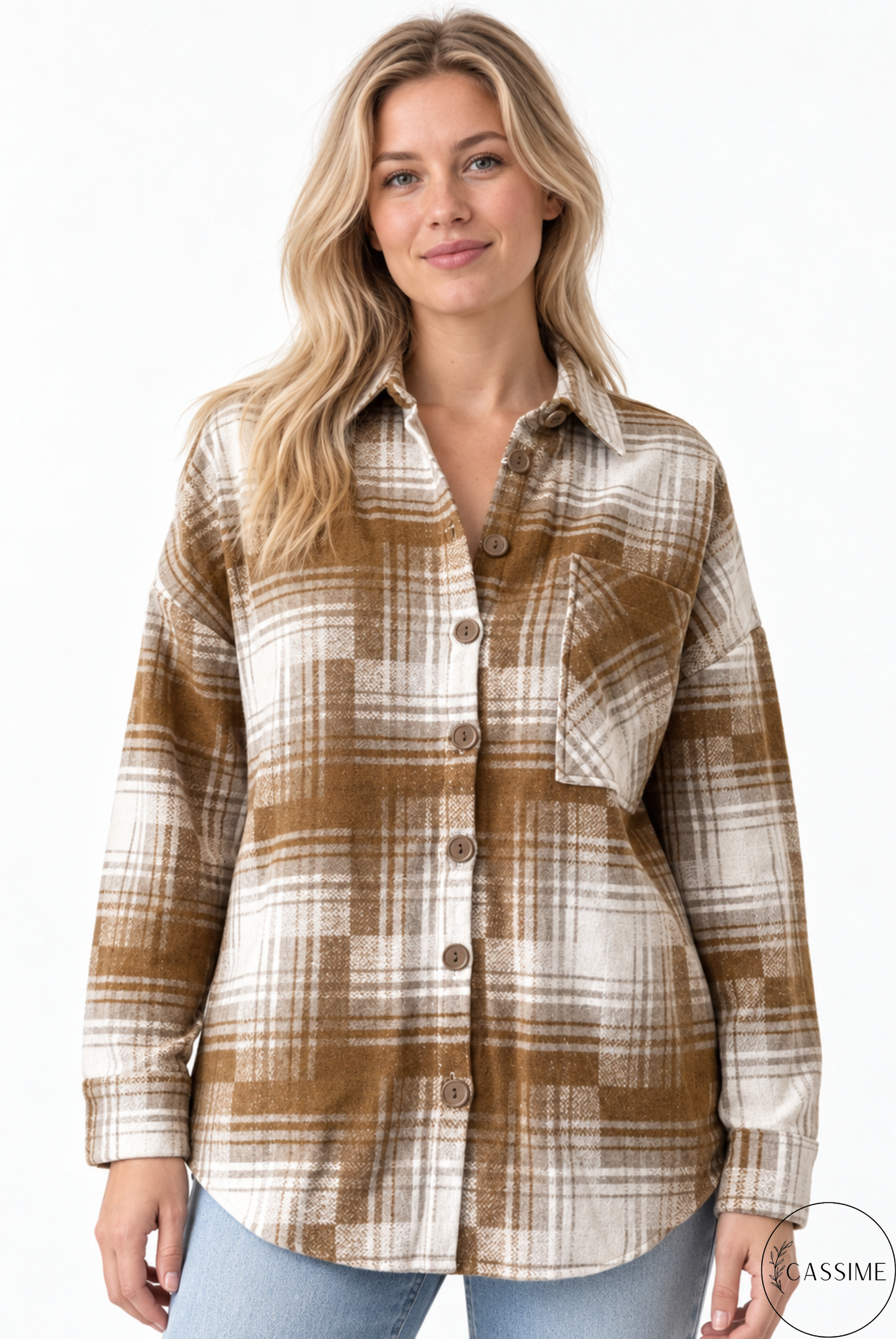 Tony Beige Brown Cotton Plaid Shacket