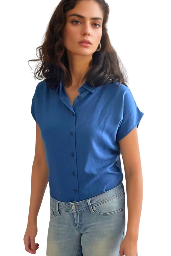 Camisa de manga corta con botones Parliament azul