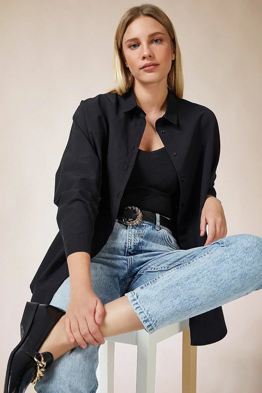 Loose Fit Black Button Down Shirt