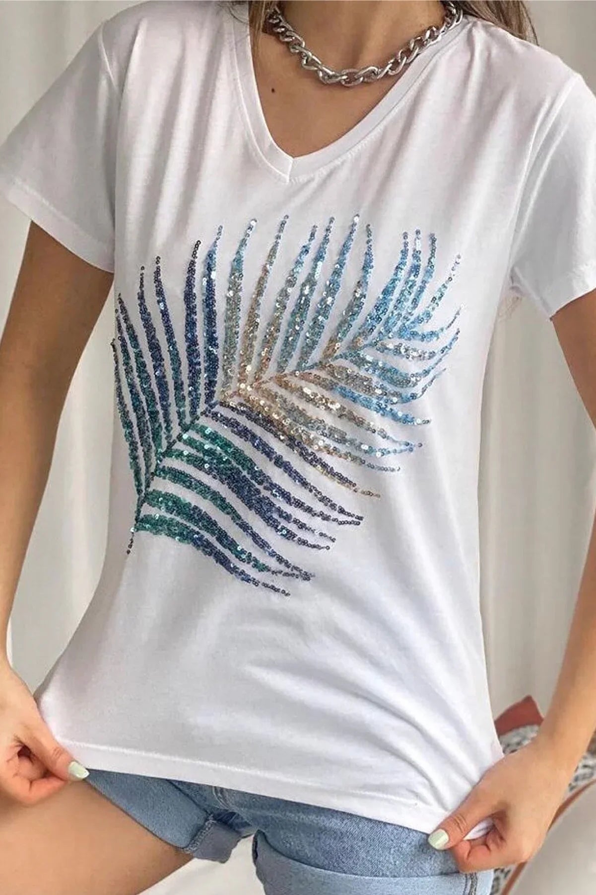 Tilda Sequined Palm Cotton Tee