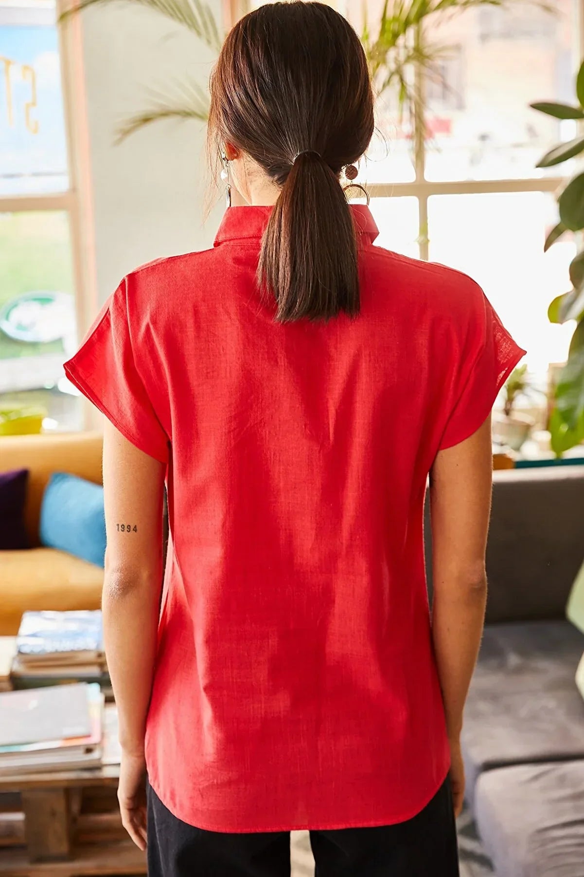 Adele Classic Linen Blend Button Down Short Sleeve Shirt