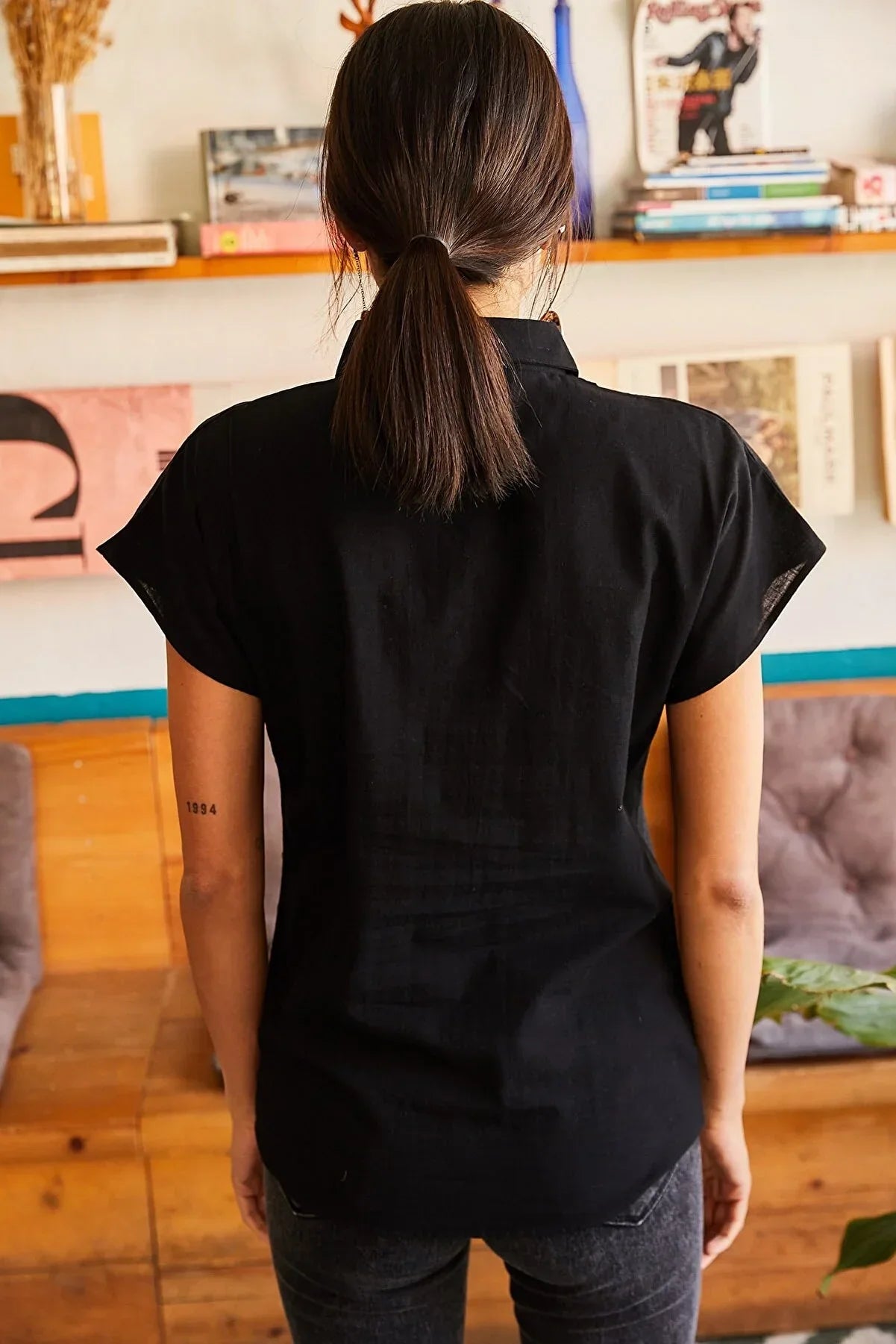 Adele Classic Linen Blend Button Down Short Sleeve Shirt