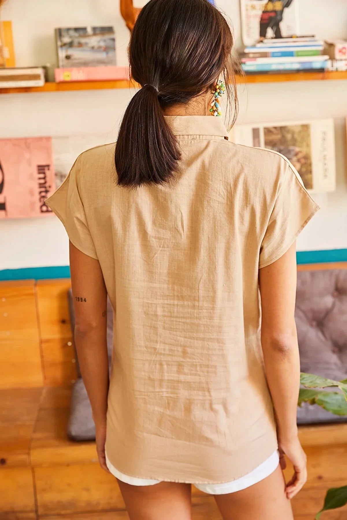 Adele Classic Linen Blend Button Down Short Sleeve Shirt