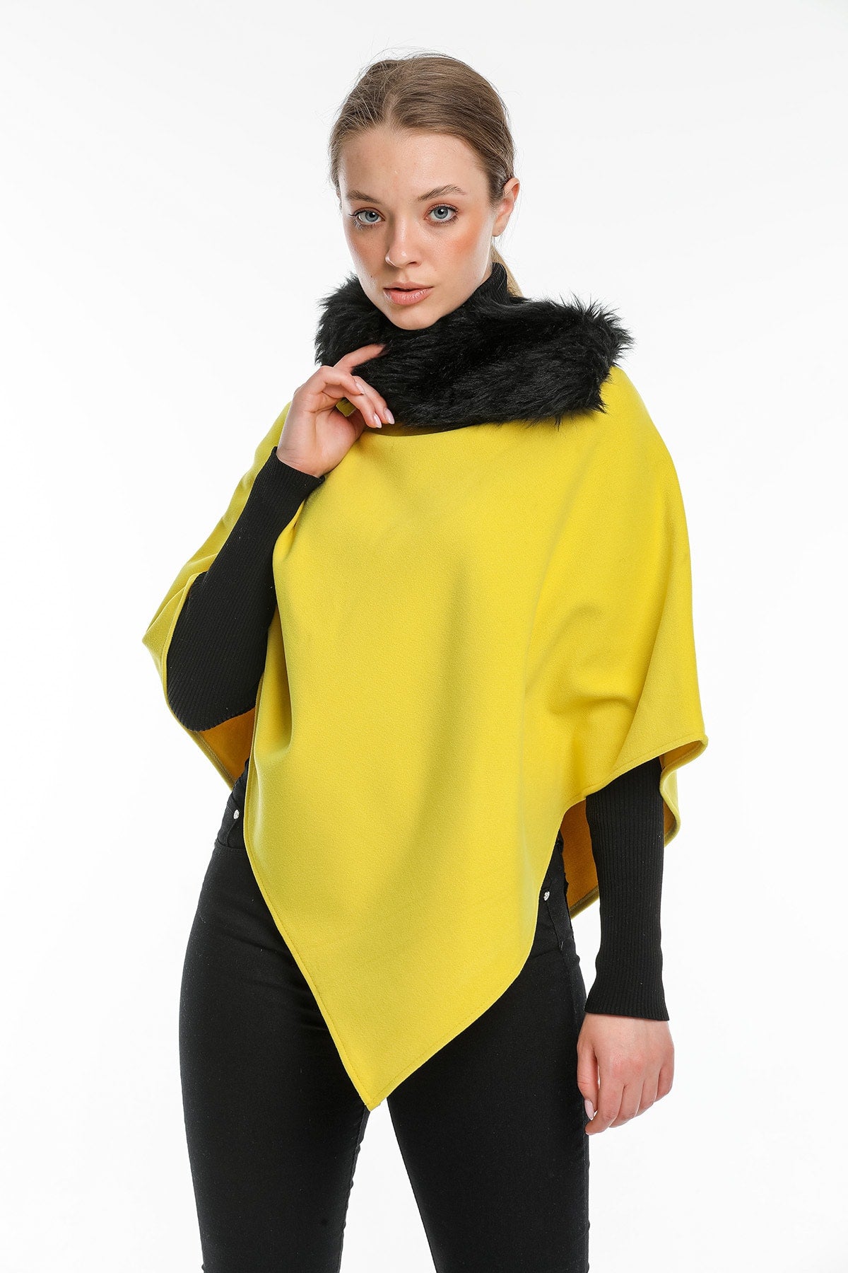 Ana Women's Fur-Trim Poncho - Bright Yellow - product image 2