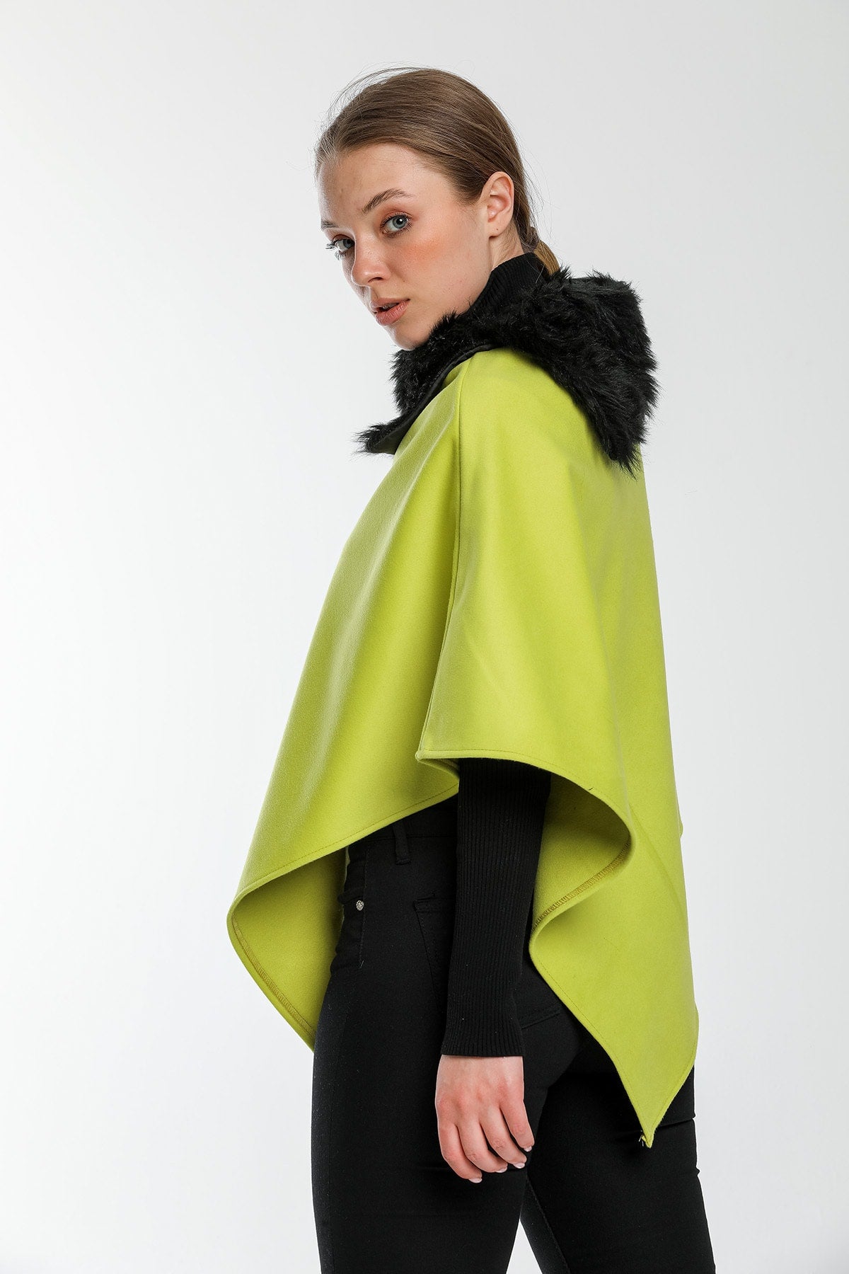 Ana Women's Fur-Trim Poncho - Pistachio Green Fur Trim - product image 2