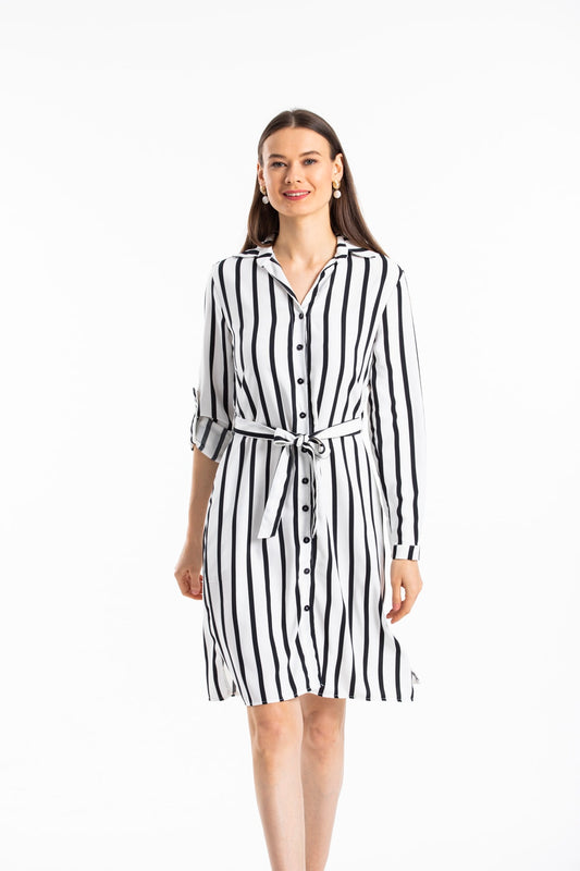 Cordelia Women's Striped Dress - Black White Stripe - product image 1