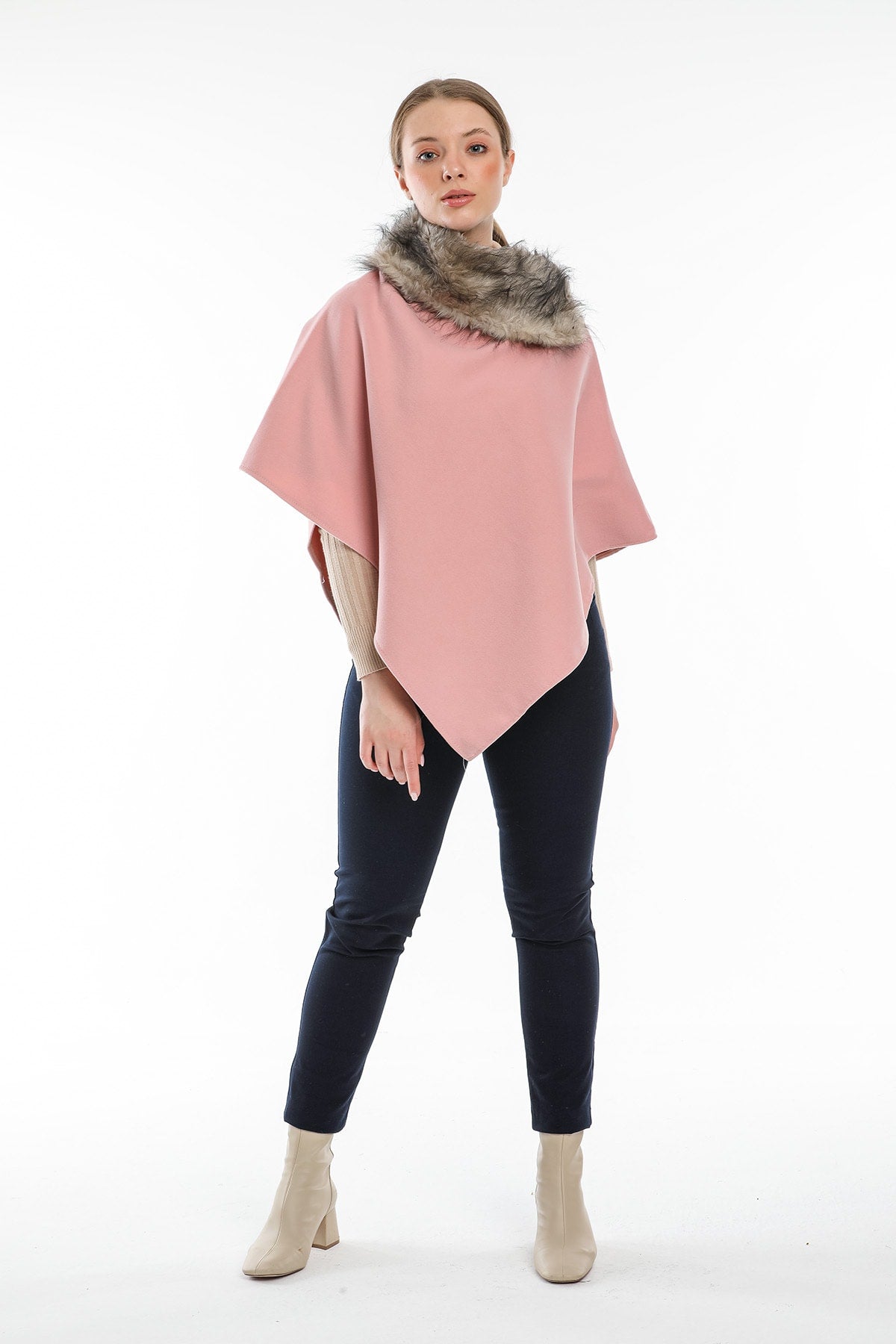 Ana Women's Fur-Trim Poncho - Baby Pink - product image 2