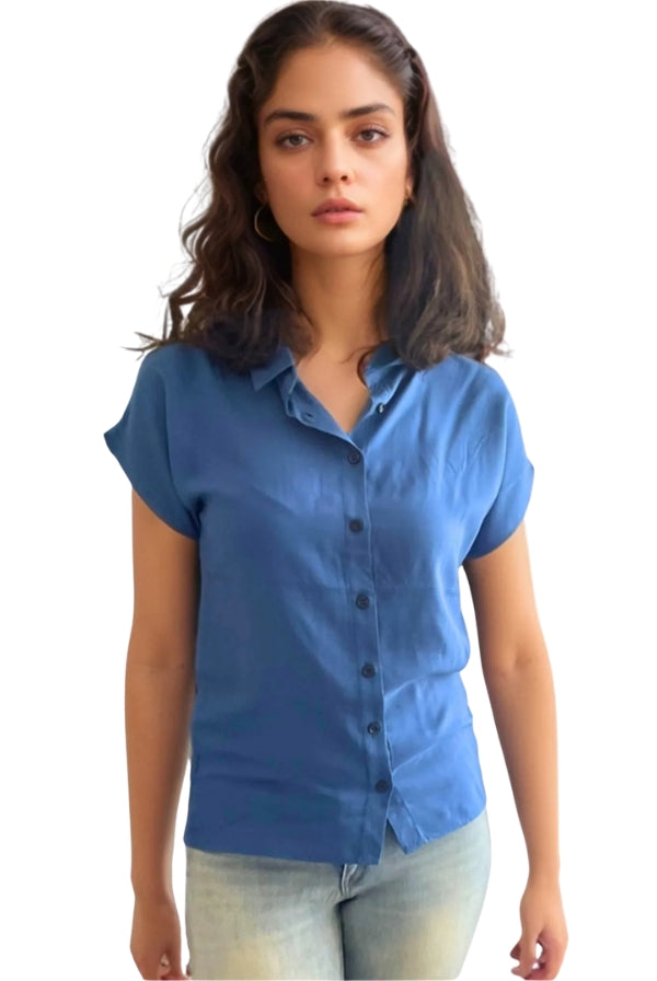 Camisa de manga corta con botones Parliament azul