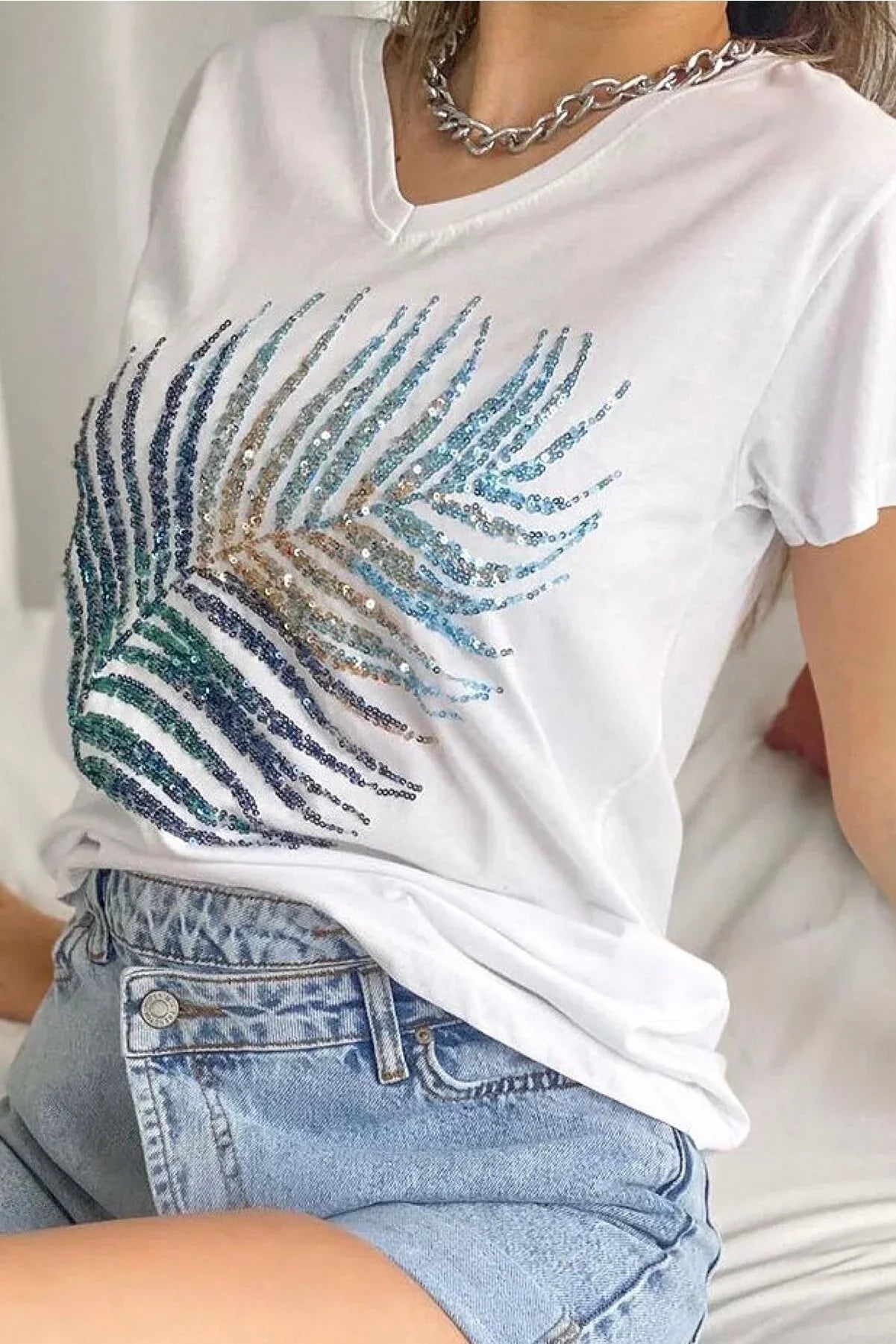 Tilda Sequined Palm Cotton Tee