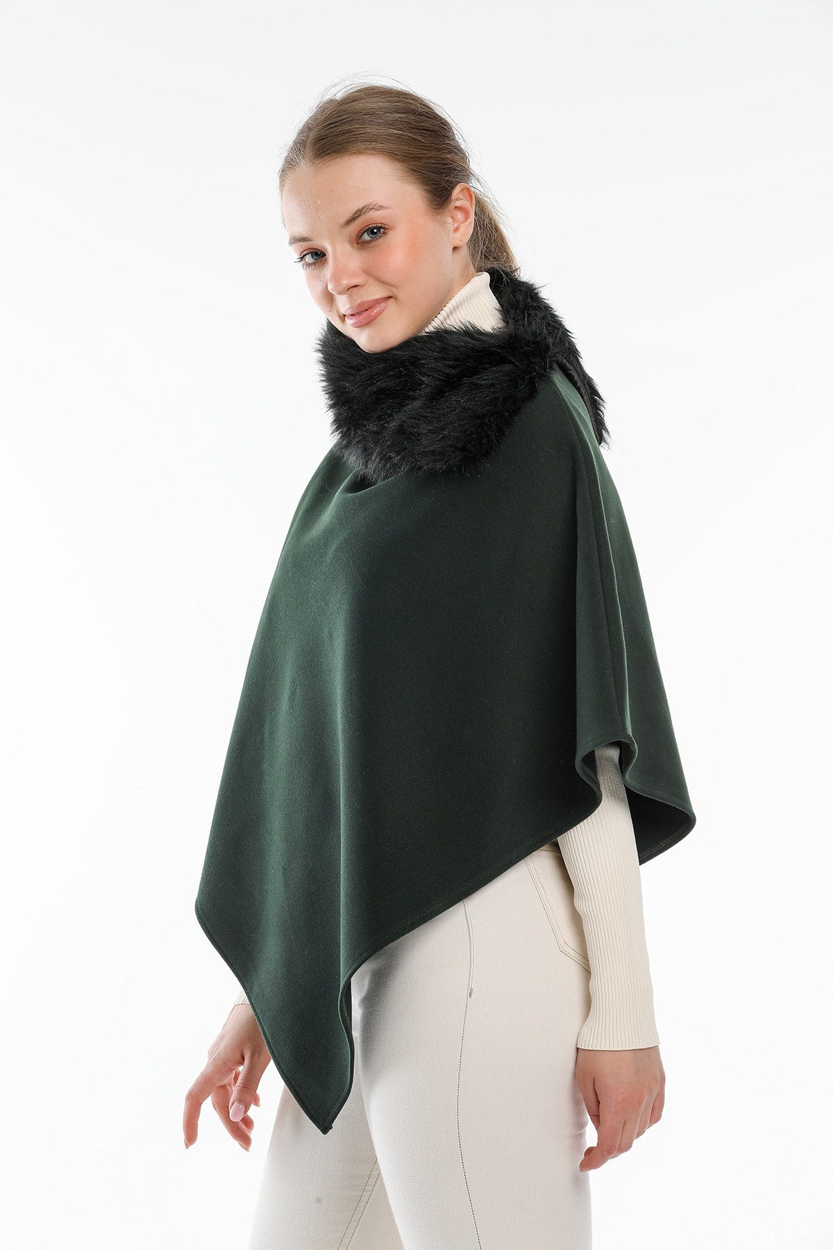 Dulcie Women's Fur-Trim Poncho - Emerald Green - product image 3