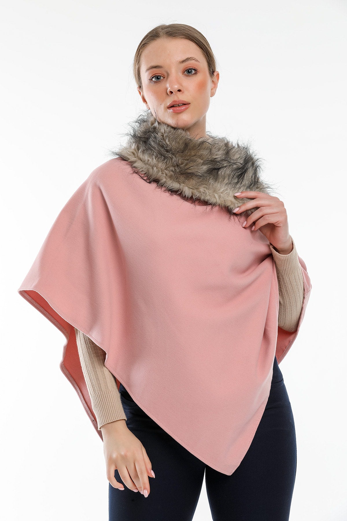 Ana Women's Fur-Trim Poncho - Baby Pink - product image 3