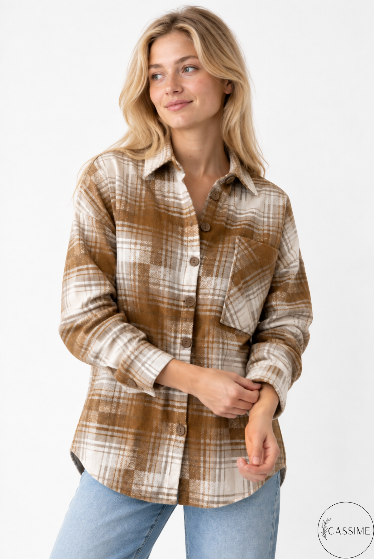 Tony Beige Brown Cotton Plaid Shacket