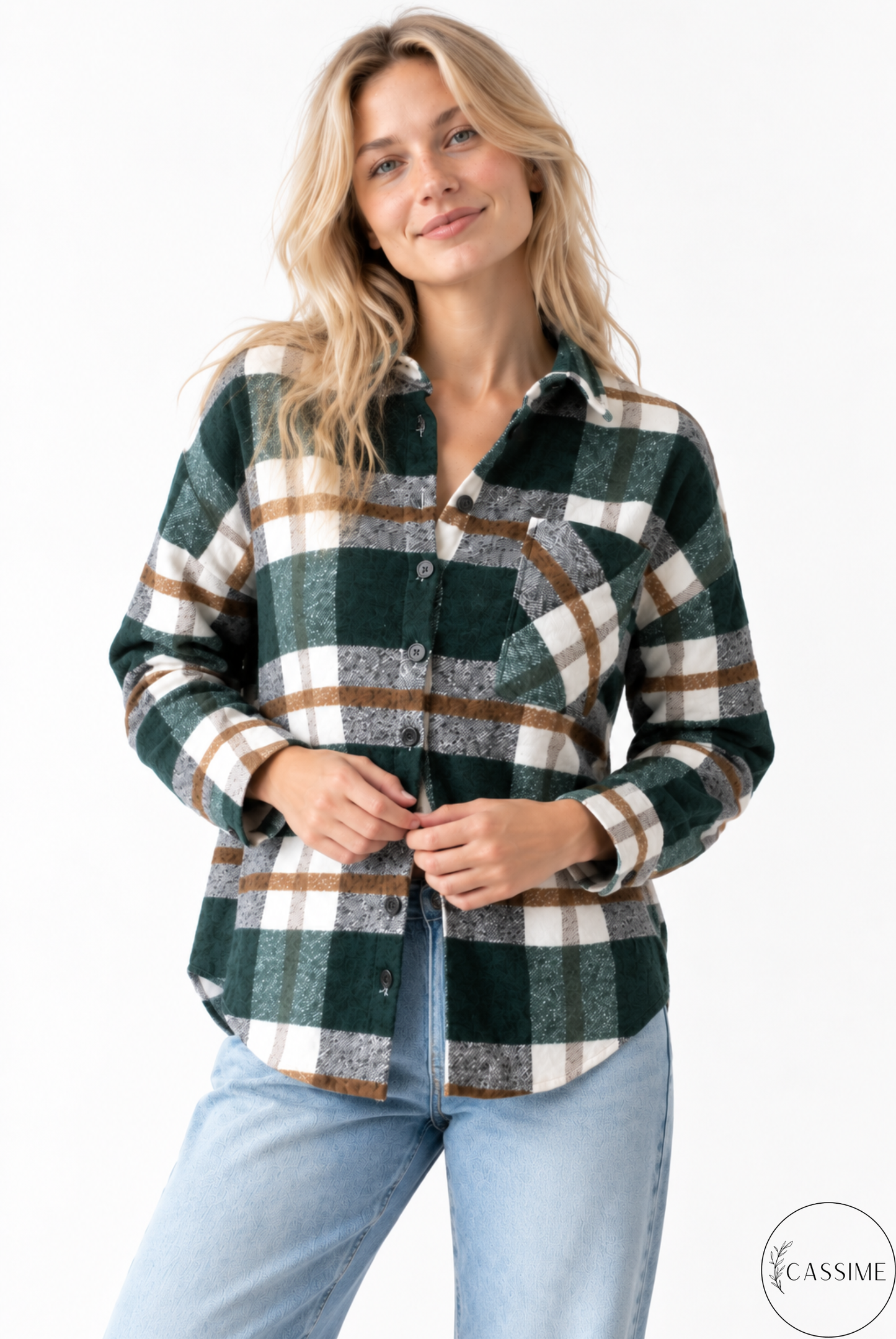 Tony Khaki Brown Cotton Plaid Shacket