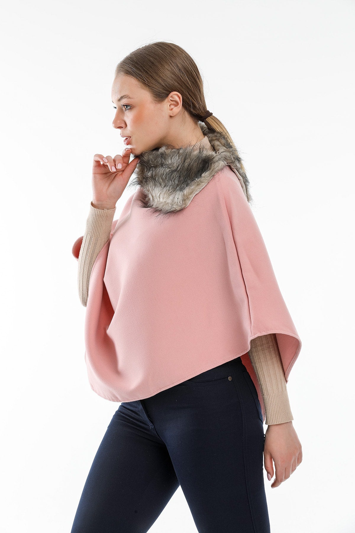 Ana Women's Fur-Trim Poncho - Baby Pink - product image 4
