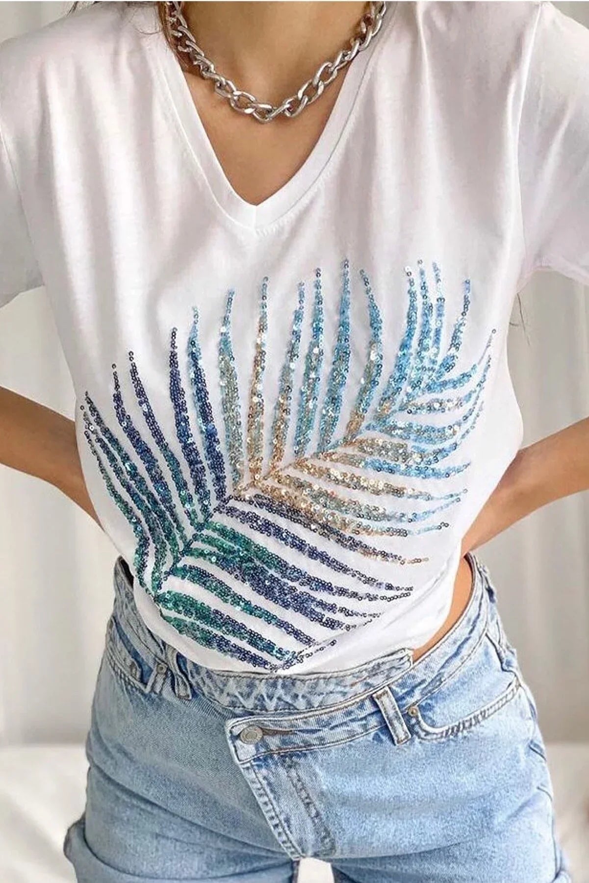 Tilda Sequined Palm Cotton Tee