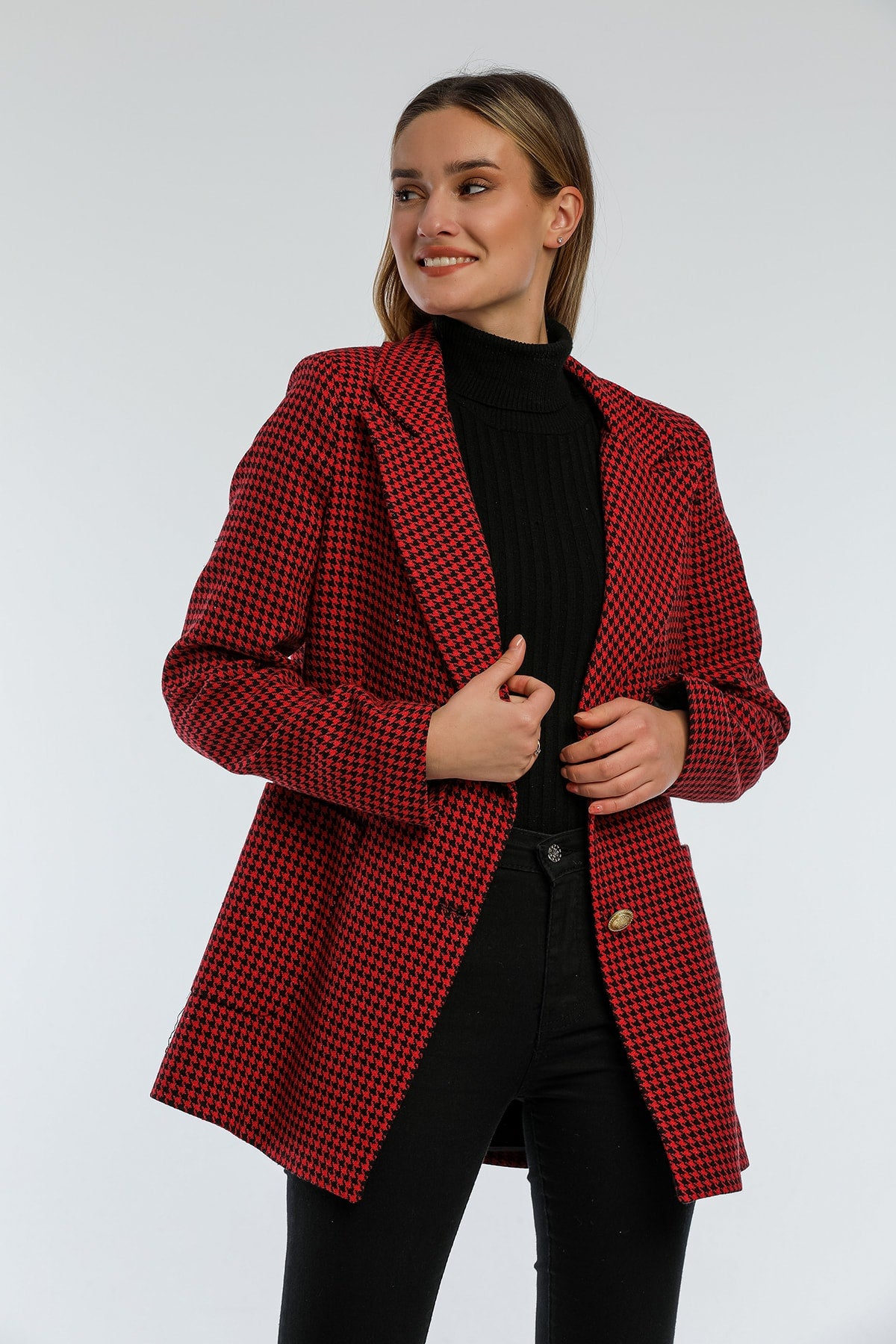 Catalina Women's Houndstooth Blazer - Black Red - product image 3
