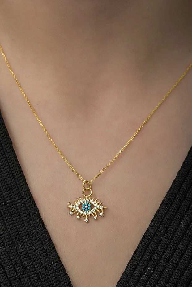 Sterlin Gümüş Nazar Boncuğu Tasarımcı Kolye 