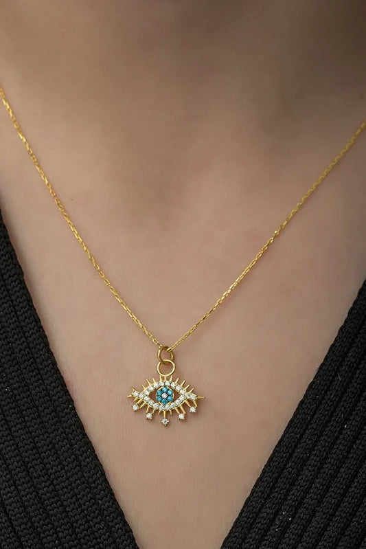 Sterlin Gümüş Nazar Boncuğu Tasarımcı Kolye 