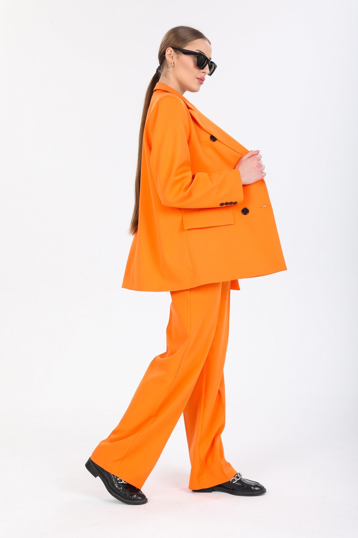 Cadence Women's Double-Breasted Oversized Jacket - Orange - product image 4