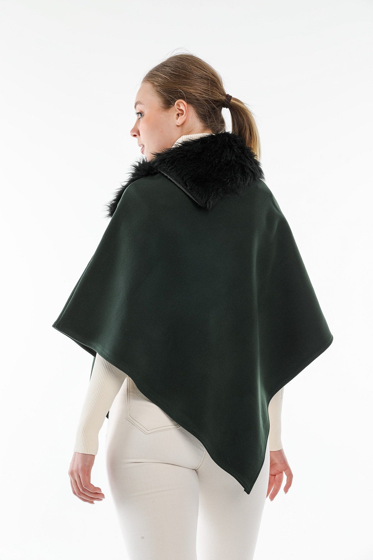 Dulcie Women's Fur-Trim Poncho - Emerald Green - product image 4