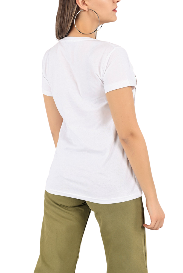 Tilda Fil Desenli Çiçek Payetli Pamuklu Tişört - Beyaz 