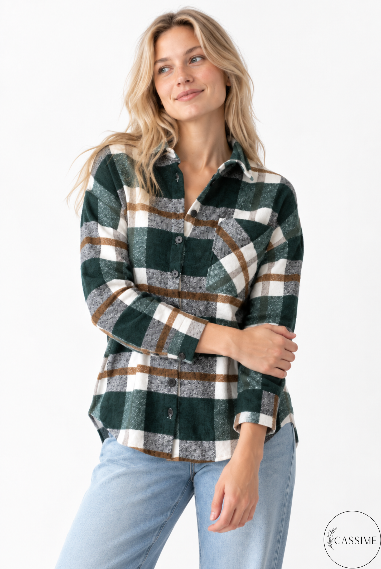 Tony Khaki Brown Cotton Plaid Shacket