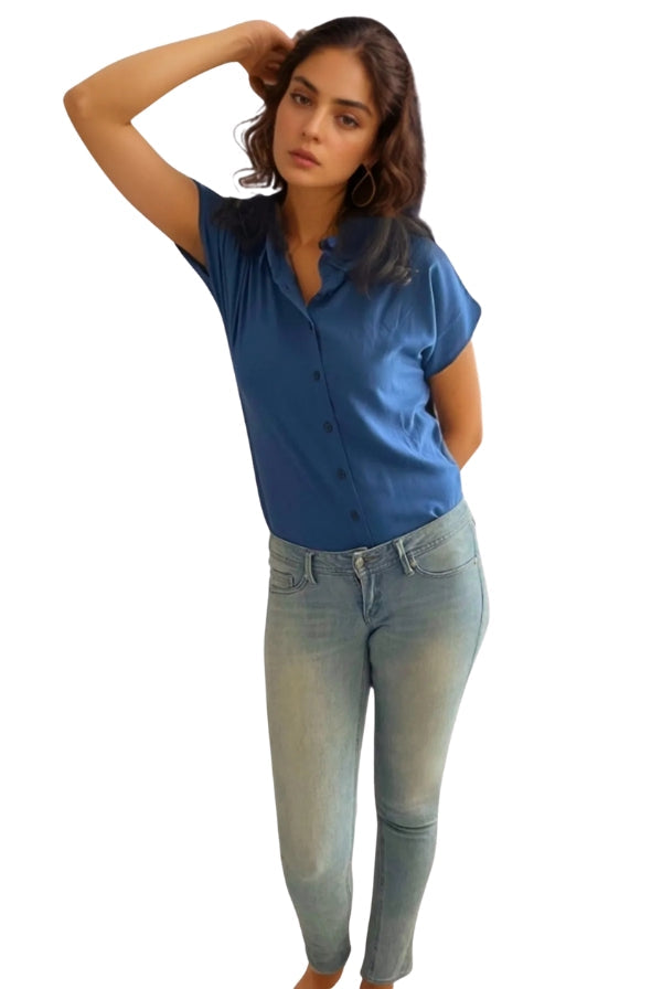 Camisa de manga corta con botones Parliament azul
