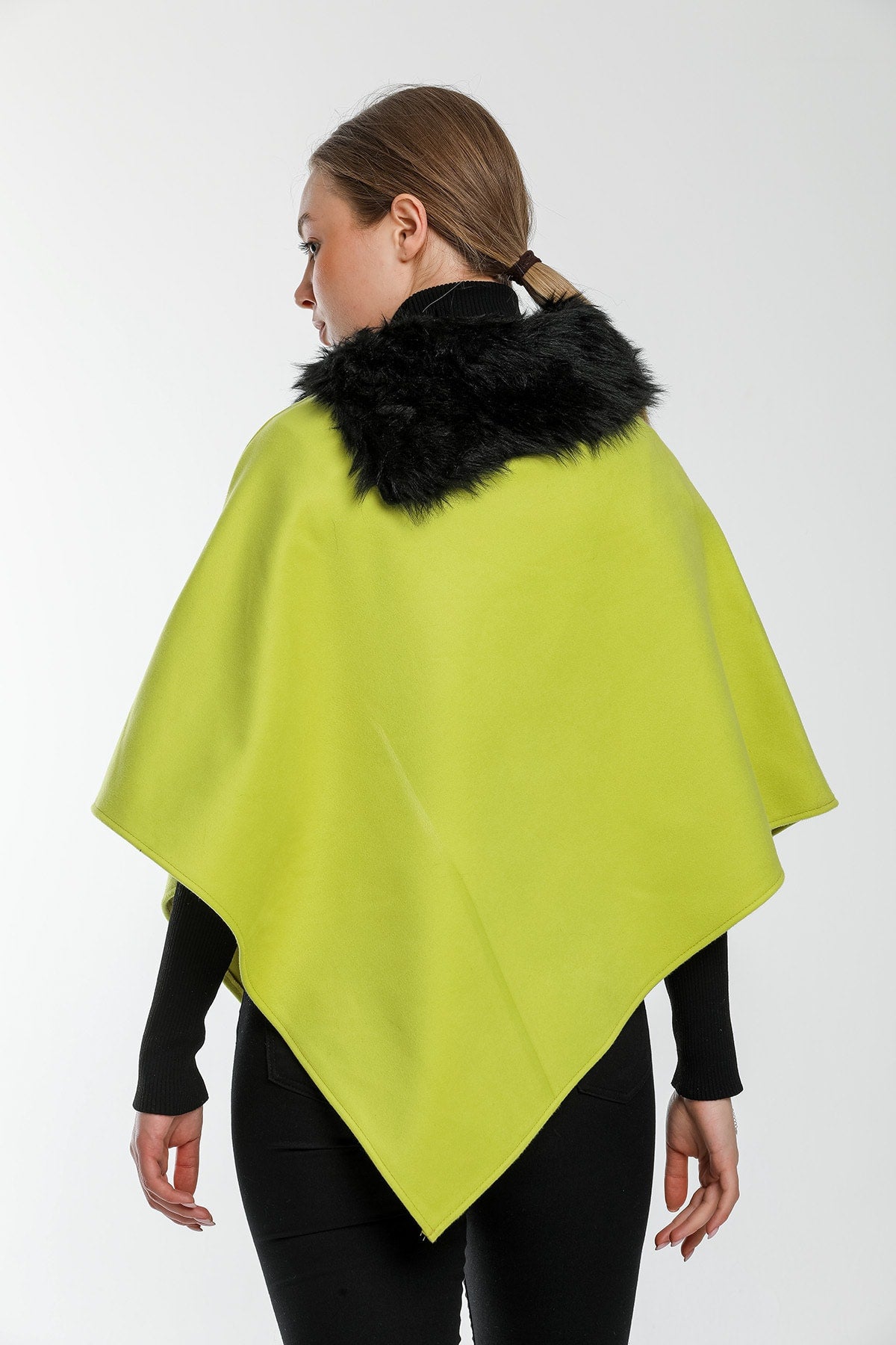 Ana Women's Fur-Trim Poncho - Pistachio Green Fur Trim - product image 5