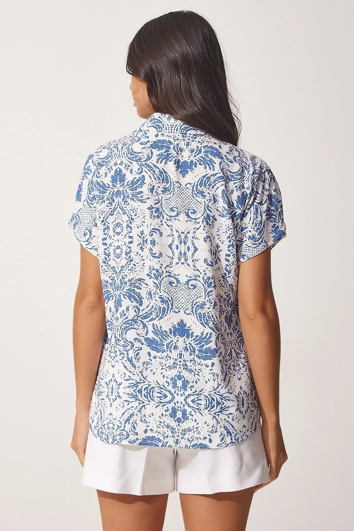 Beverly Blue Floral Short Sleeve Button-Down Shirt