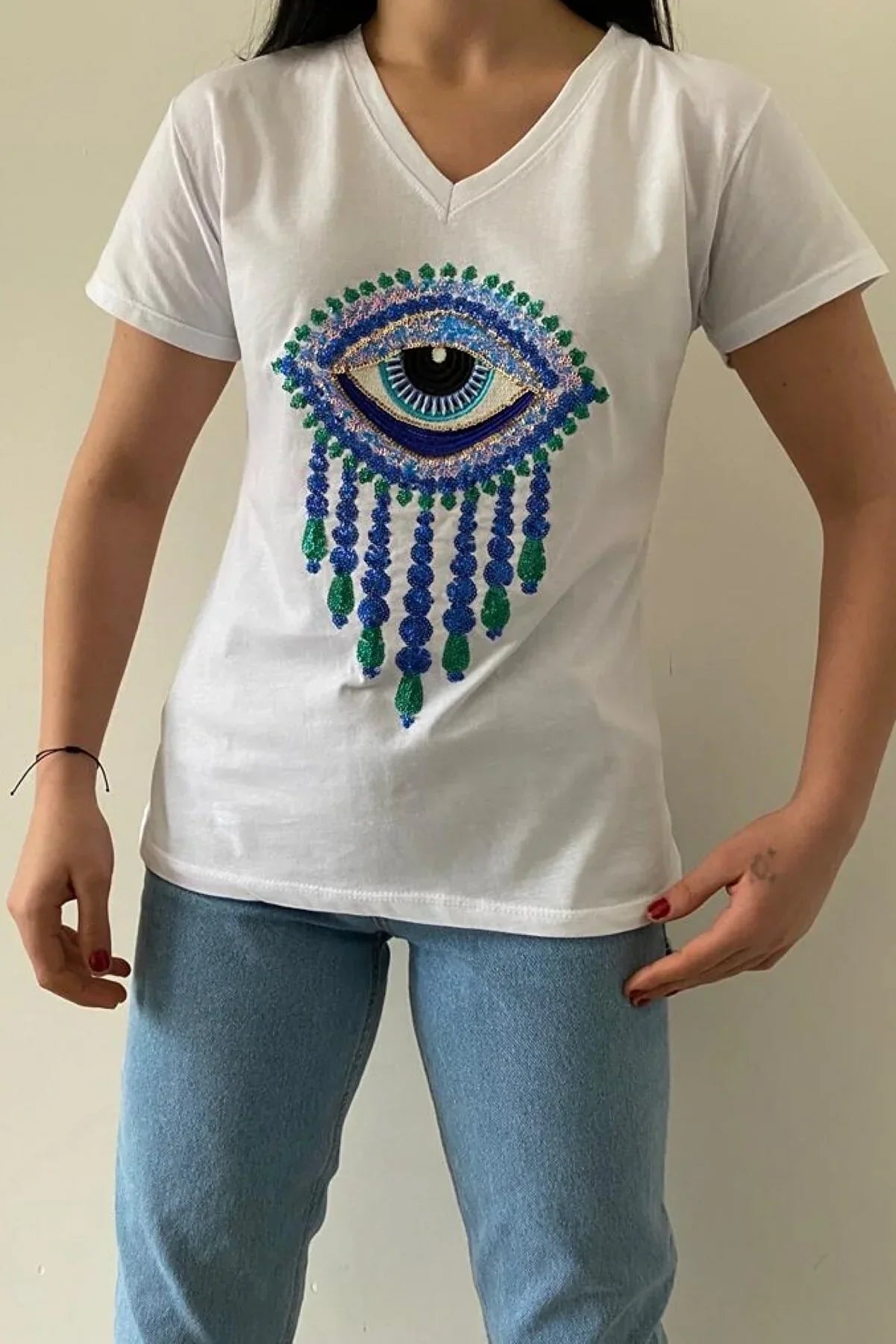Tilda Evil Eye Sequin Cotton T-Shirt - White
