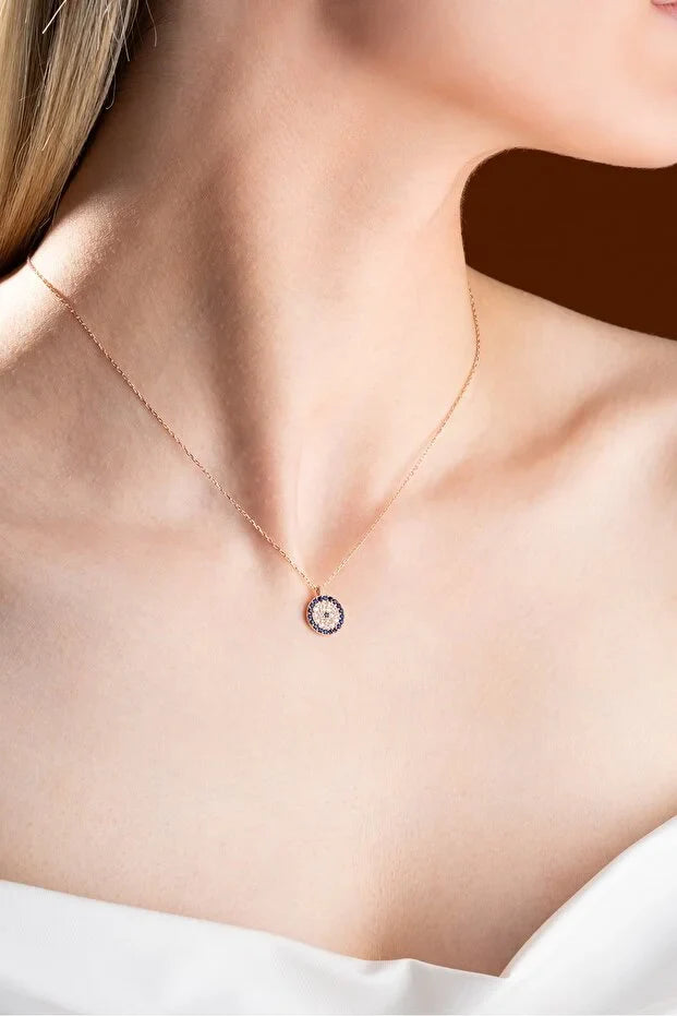 Ασημένιο κολιέ με σταγόνα ματιού και σταγόνα από ασήμι 925 