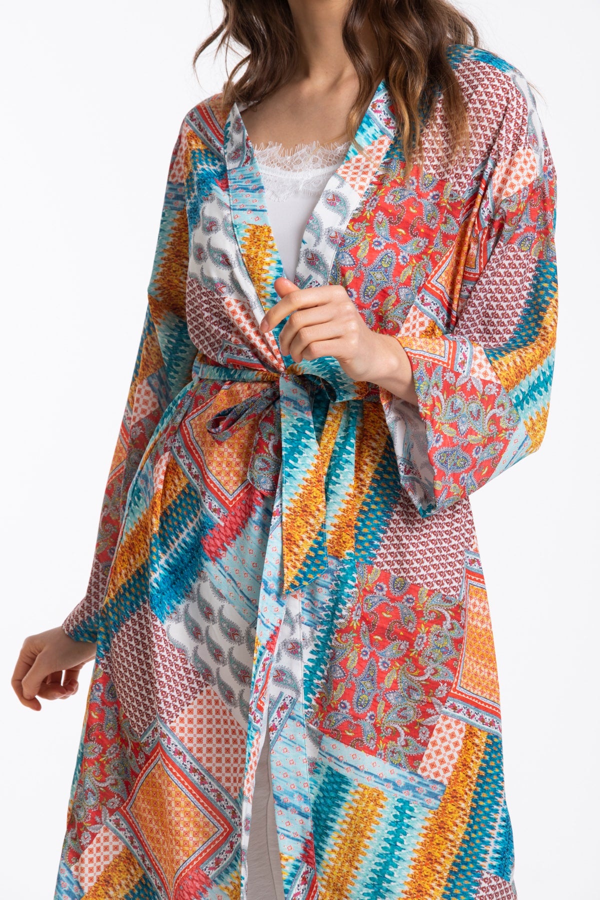 Adele Women's Kimono - Turquoise Print - product image 5