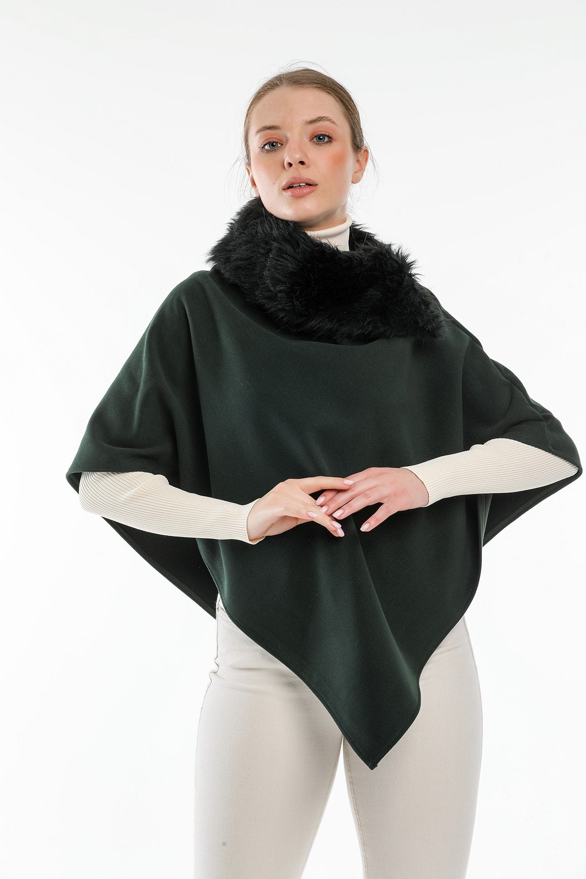 Dulcie Women's Fur-Trim Poncho - Emerald Green - product image 5