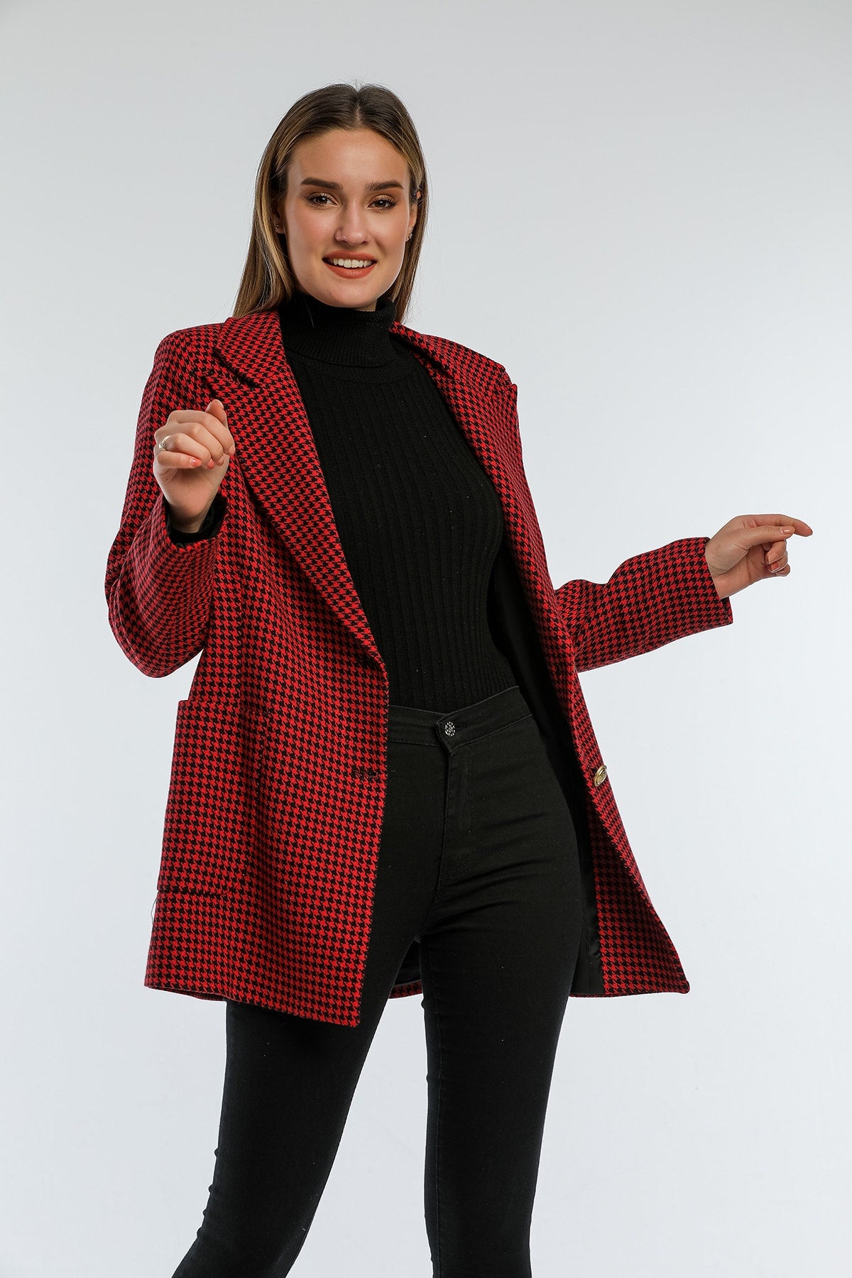 Catalina Women's Houndstooth Blazer - Black Red - product image 4