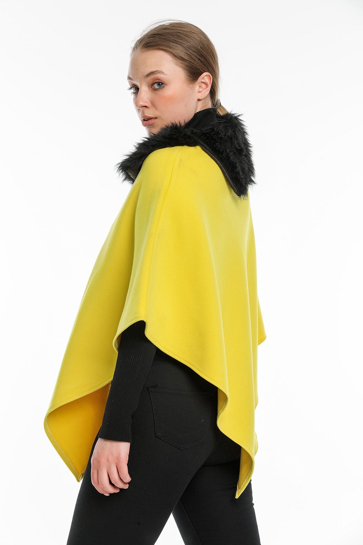 Ana Women's Fur-Trim Poncho - Bright Yellow - product image 5