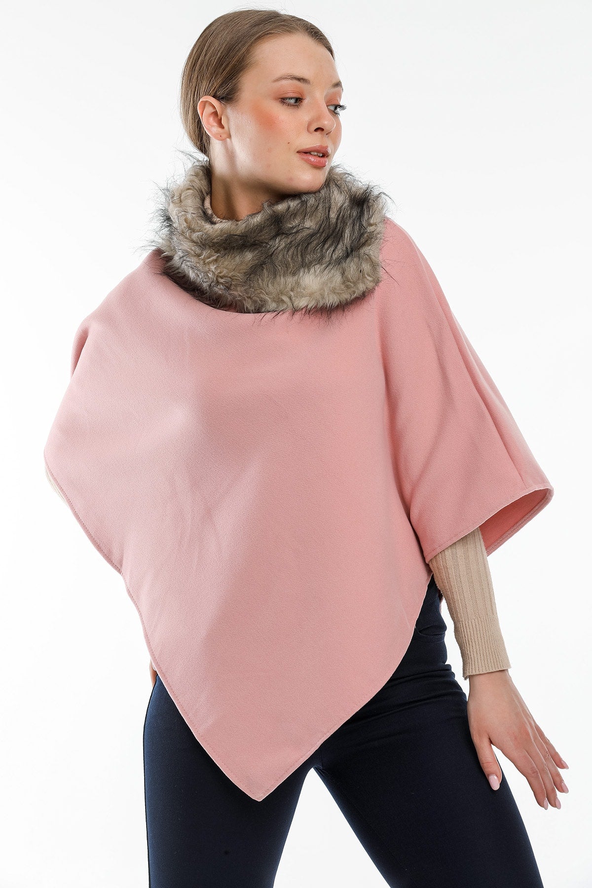 Ana Women's Fur-Trim Poncho - Baby Pink - product image 5