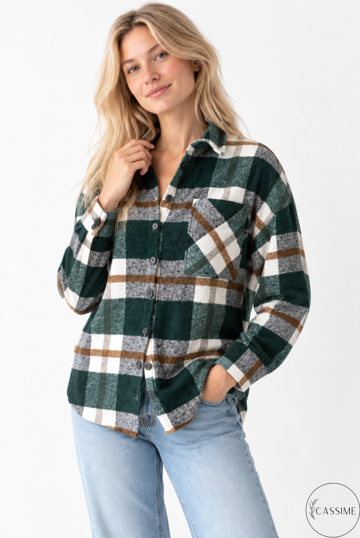 Tony Khaki Brown Cotton Plaid Shacket