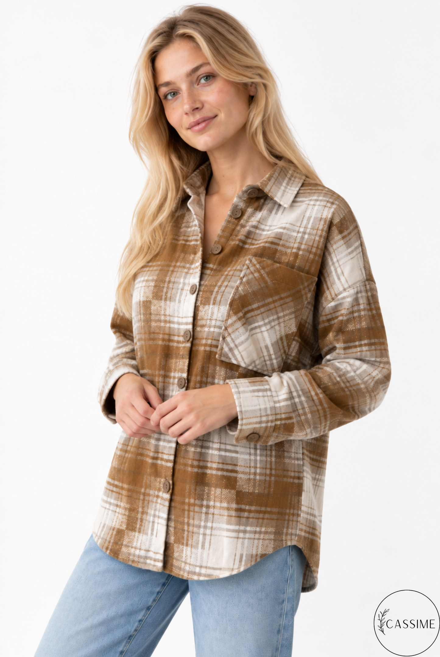 Tony Beige Brown Cotton Plaid Shacket