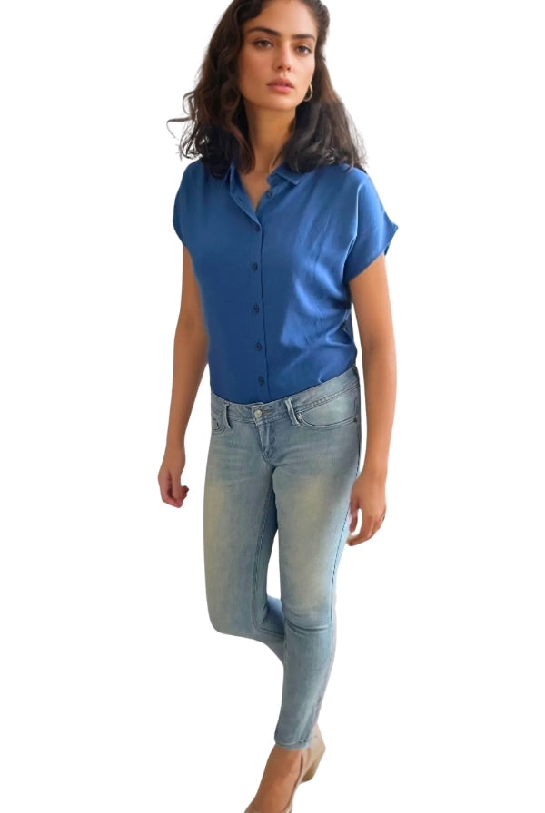 Camisa de manga corta con botones Parliament azul