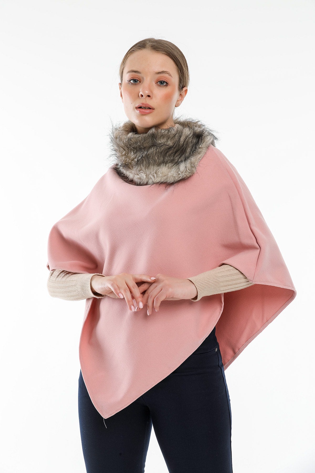 Ana Women's Fur-Trim Poncho - Baby Pink - product image 6