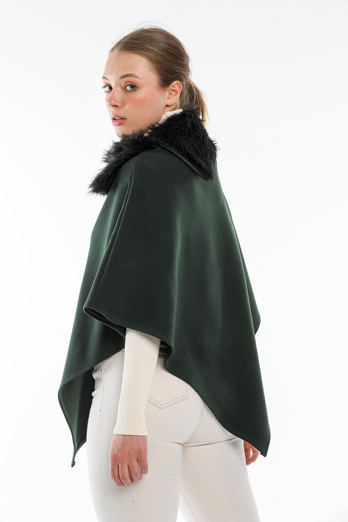 Dulcie Women's Fur-Trim Poncho - Emerald Green - product image 6