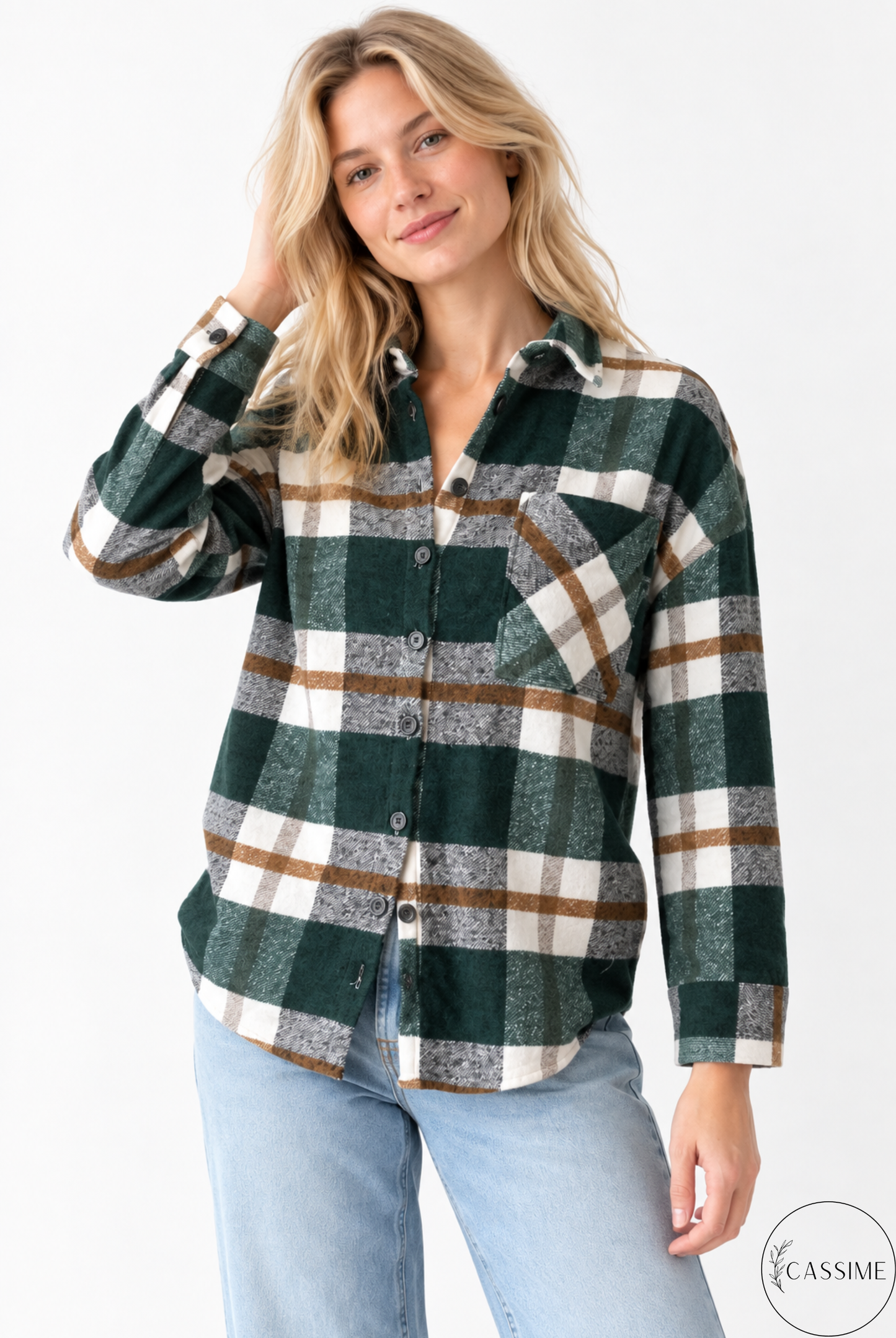 Tony Khaki Brown Cotton Plaid Shacket