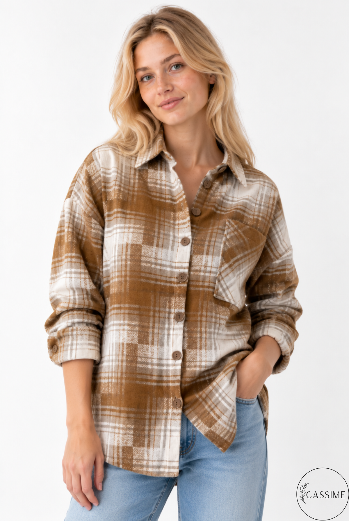 Tony Beige Brown Cotton Plaid Shacket